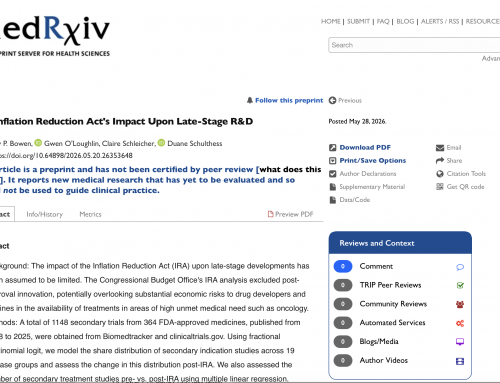 PREPRINT NEW RESEARCH: The Inflation Reduction Act’s Impact Upon Late-Stage R&D